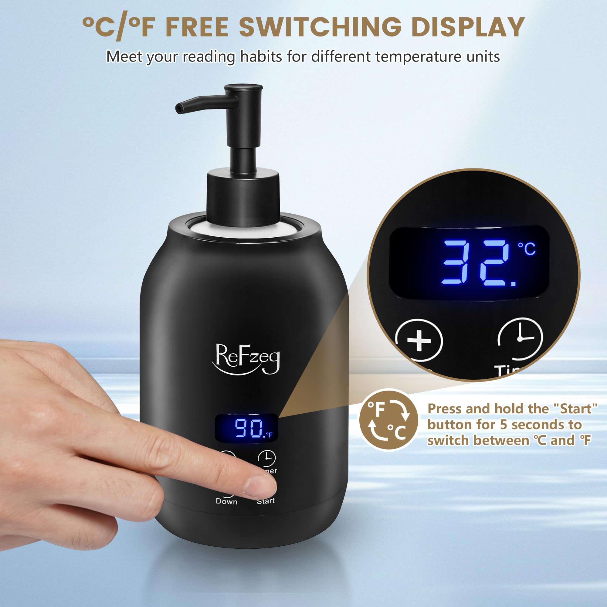Massage Oil Warmer Bottle Professional Electric Lotion Digital Heater for SPA, Portable Oil Warmer Heated Cream for Beauty Salon Home, with ℃/℉ Switchable Display, Two Oil Dispenser Bottle