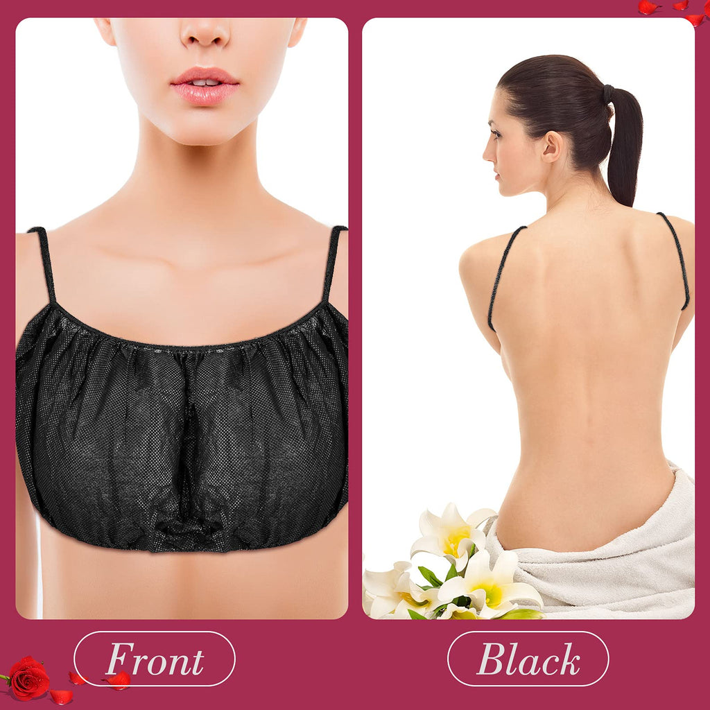 100 Pieces Disposable Bras Disposable Brassieres Non-Woven Bra Beauty Black Brassieres for Sunless Spray Tan Spa Salon Top Garment Underwear