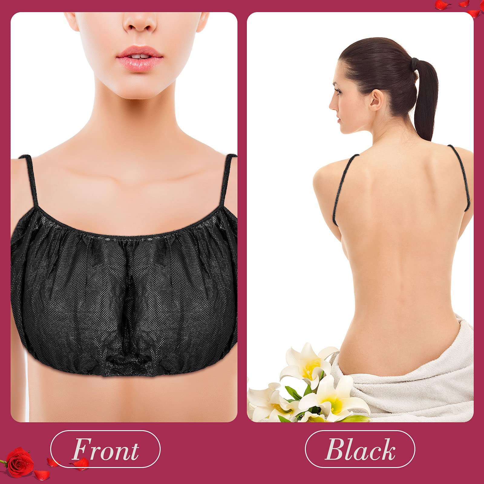 100 Pieces Disposable Bras Disposable Brassieres Non-Woven Bra Beauty Black Brassieres for Sunless Spray Tan Spa Salon Top Garment Underwear