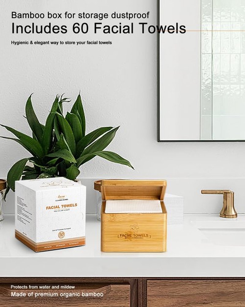 Clean Facial Towels,1 Box with 60 Ct Disposable Face Towels - Premium Facial Cleansing Cloths & Towelettes, Perfect for Skincare Routine - Biodegradable, Travel-friendly, and Eco-friendly