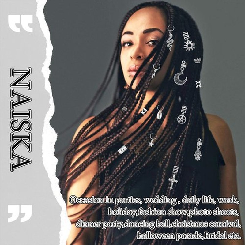 NAISKA Vikings Hair Jewelry for Braids, 186Pcs Norse Runes Tube Beads Cross Snake Loc Dreadlock Accessories, Non-Piercing Ear Cuffs Locs Jewelry for Women and Men