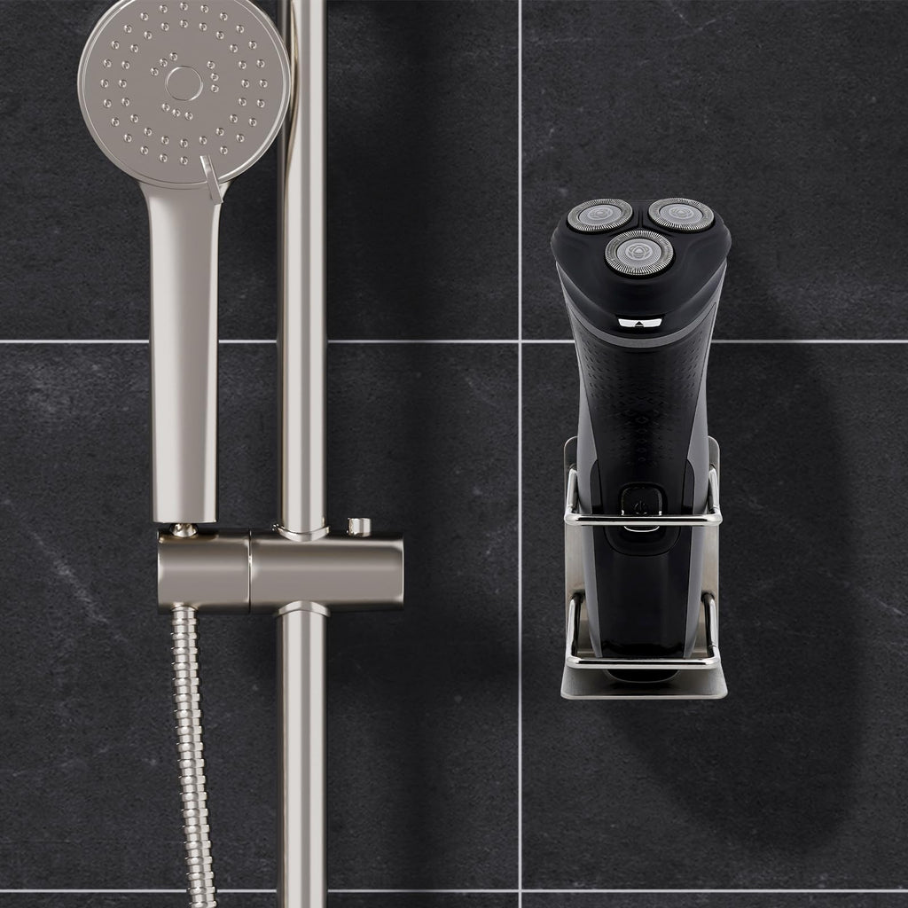 Linkidea 2 Pack Stainless Steel Electric Razor Holder for Shower, Shaver Organizer Compatible with Braun Series 5, Philips Series 2400, 5000x, 9000 (Silver)
