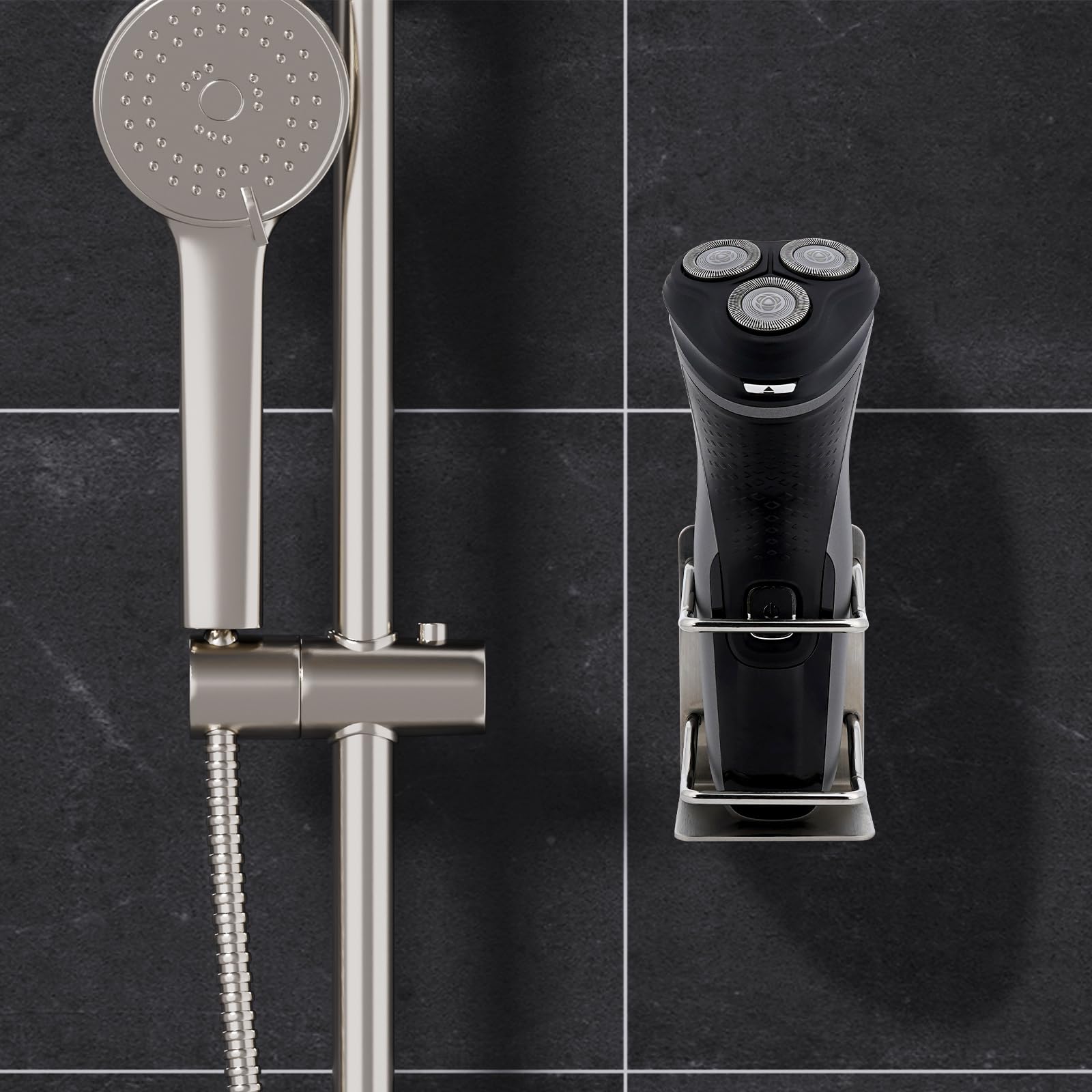 Linkidea 2 Pack Stainless Steel Electric Razor Holder for Shower, Shaver Organizer Compatible with Braun Series 5, Philips Series 2400, 5000x, 9000 (Silver)