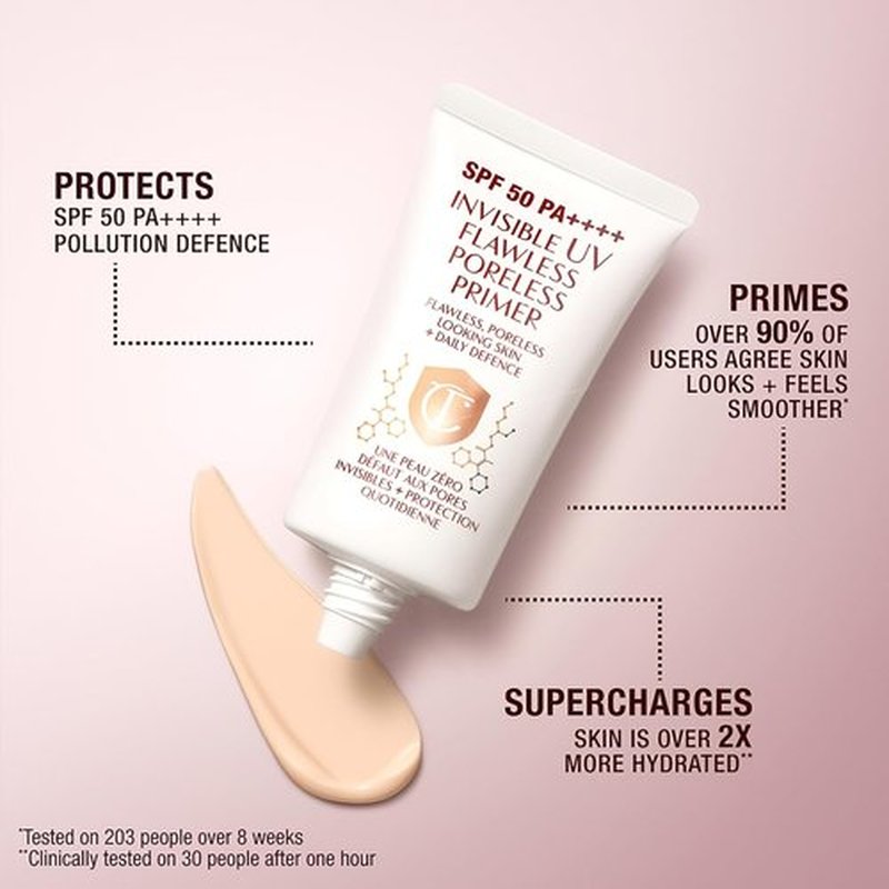 Charlotte Tilbury Invisible UV Flawless Makeup Primer - SPF 50 Sunscreen & Poreless Formula - Hydrating with Hyaluronic Acid