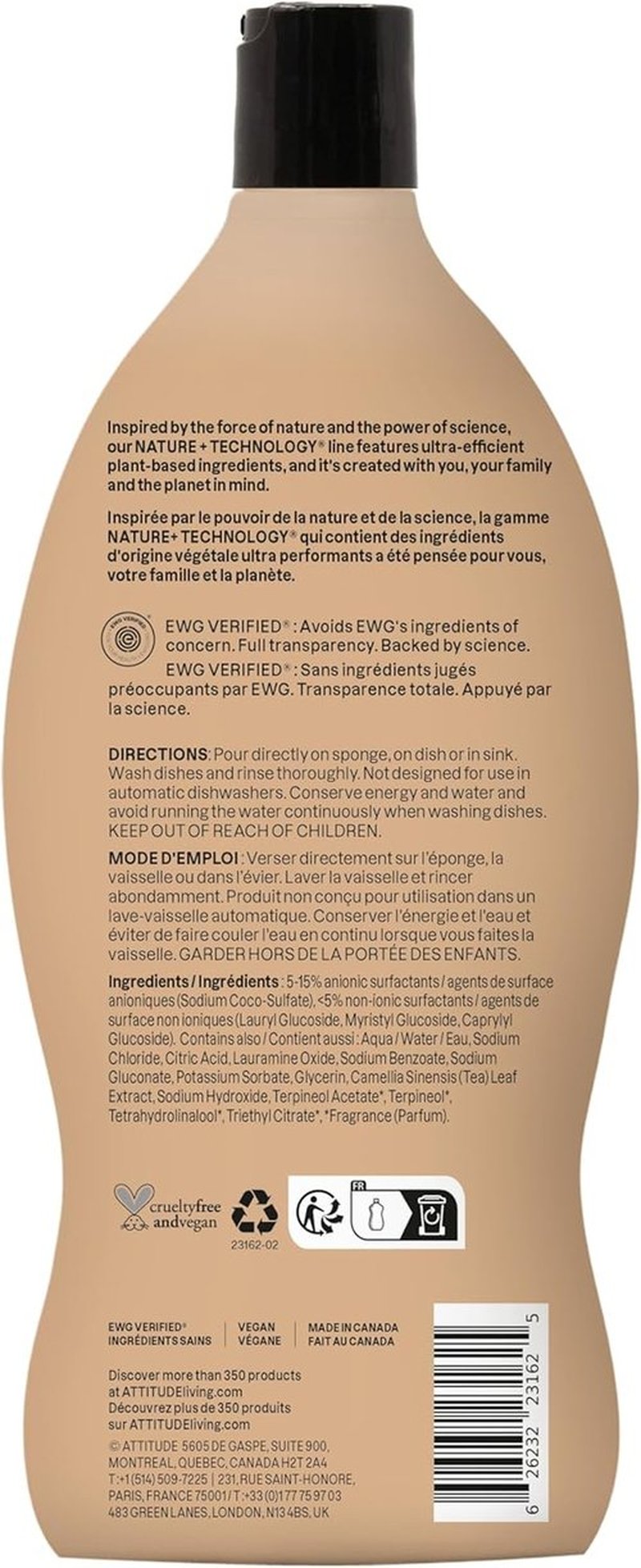 ATTITUDE Dish Soap - EWG Verified Plant-Based Vegan Dishwashing Liquid | Italian Lemon Scent, 24 Fl Oz