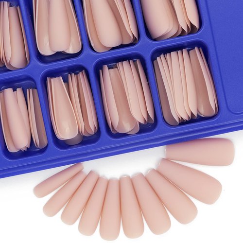 AddFavor 400pc Long Press on Nails Matte Coffin Ballerina Full Cover Fake Nail Tips DIY Acrylic False Nails for Women Girls Nail Art Decoration (Black White Pink Nude)