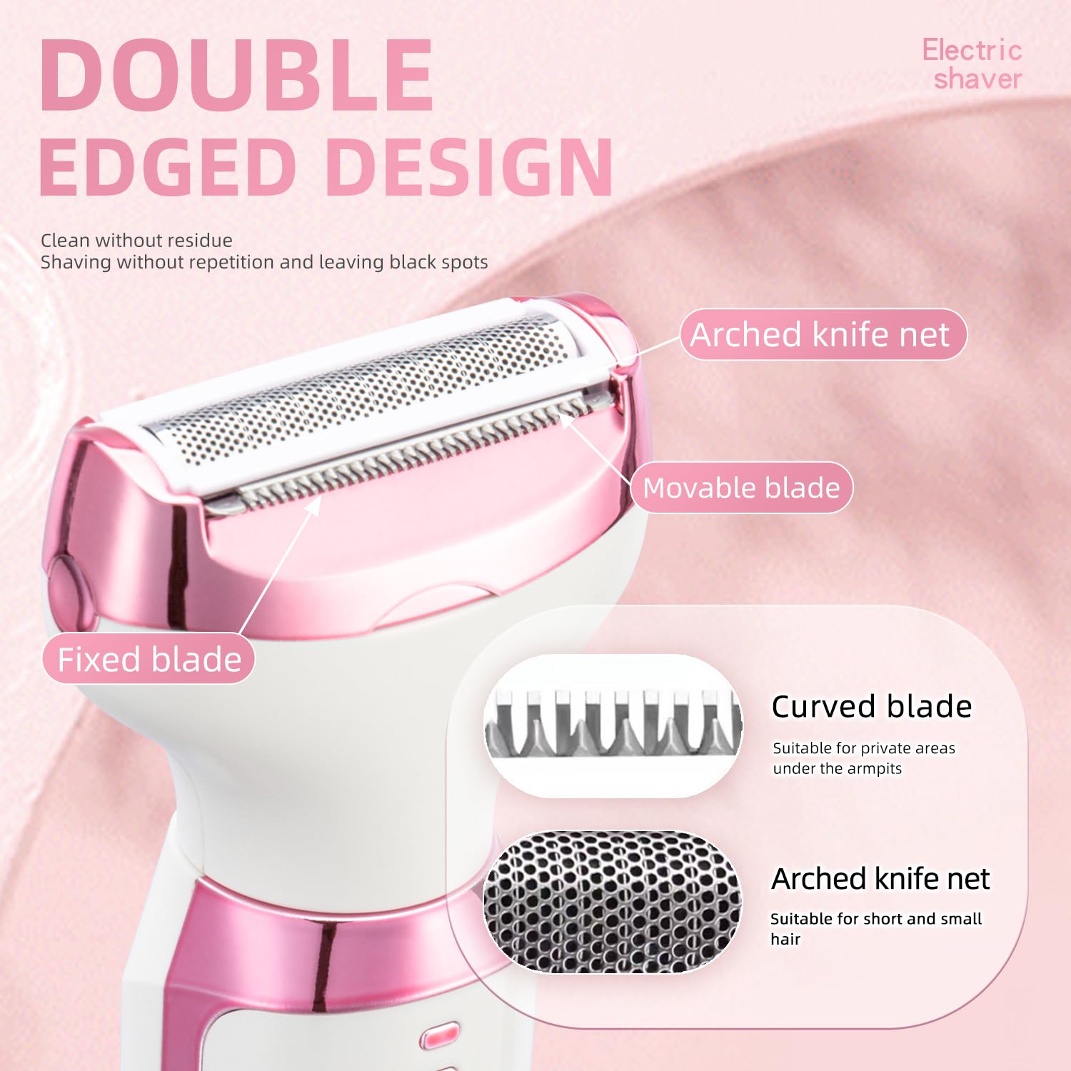 Ourcec Electric Razor Shavers for Women Wet/Dry 5 in 1 Bikini Trimmer Face Razors for Face Nose Eyebrow Arms Armpit Legs Pubic Area Painless Facial Hair Removal
