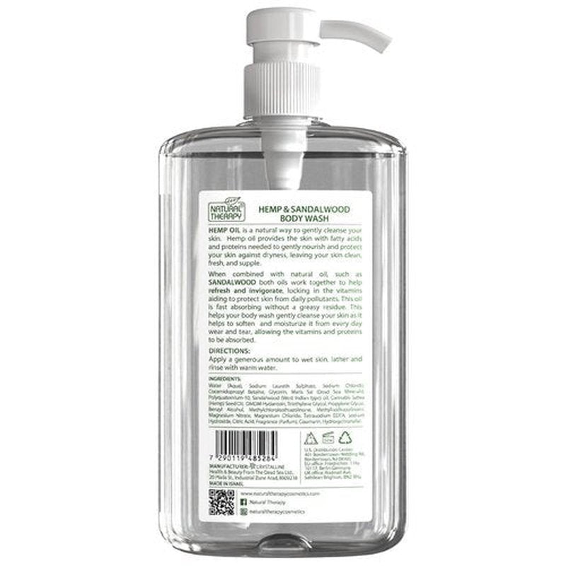 Natural Therapy Body Wash for Women and Men with Hemp & Sandalwood Oils - Shower Gel Cleanses and Moisturizing Skin - With Dead Sea Minerals Nourish for Body, Pack of 2 (67.6 fl.oz)