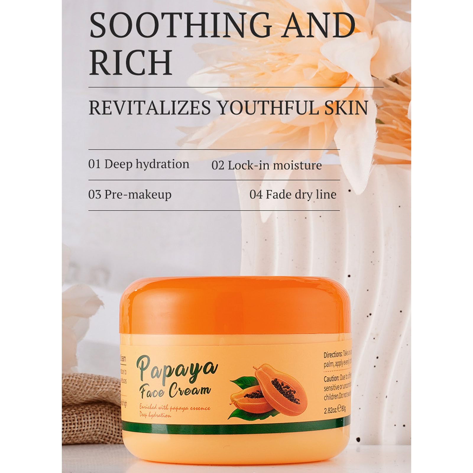 Yniquet Papaya Cream Face Moisturizer Cream with Natural Papaya Extract, Day and Night Face Cream Suitable For All Skin Types, 2.82oz