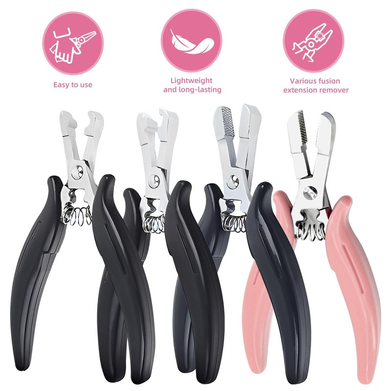 Vlasy Hair Extension Pliers,Professional Hair Extension Remover Pliers for Installing & Removing Micro Beads with Real Grip Design,Fusion Bond Crusher Tool to Salon & At-Home,Thread Shape,Black