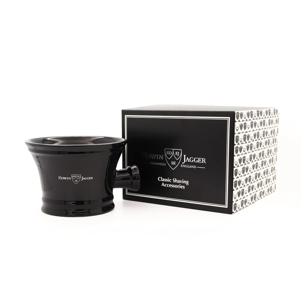 Edwin Jagger RN46 Traditional Porcelain Luxury Shaving Bowl with Handle for Shaving Cream or Shaving Soap for Men and Women (Black)