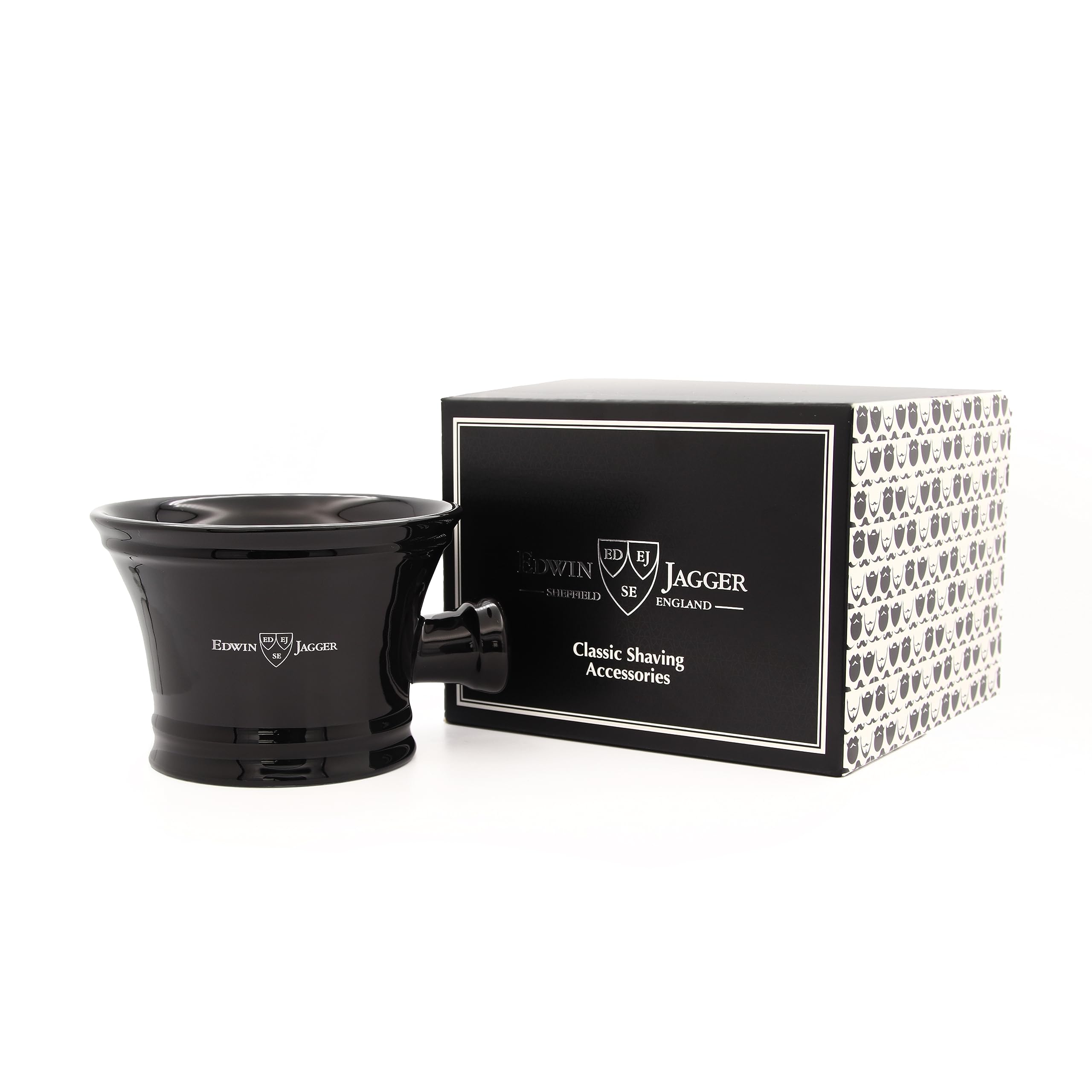 Edwin Jagger RN46 Traditional Porcelain Luxury Shaving Bowl with Handle for Shaving Cream or Shaving Soap for Men and Women (Black)