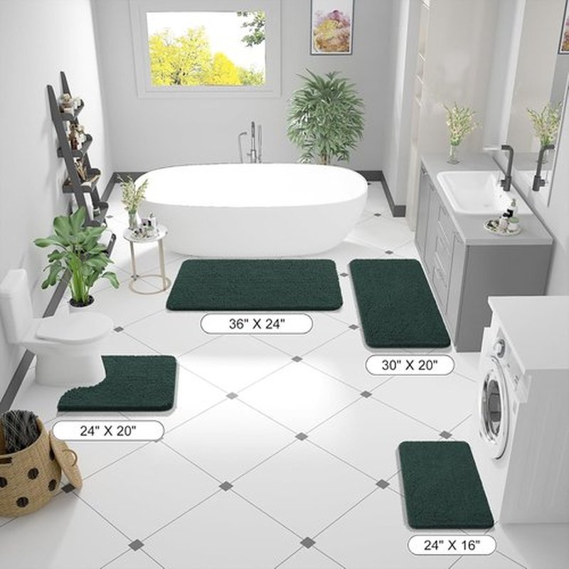 OLANLY Bathroom Runner Rugs - Soft Absorbent Chenille with Rubber Backing | 47x24, Quick Dry, Blackish Green