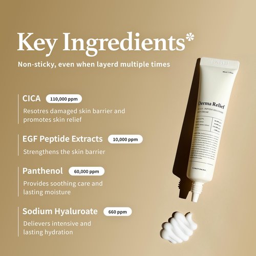 FORETDERM Peptide Derma Relief Cream – EGF, CICA & Panthenol Barrier Repair Face Moisturizer, Korean Skincare for Sensitive Skin, Soothing & Calming Redness, Hydrating Face Cream, Unscented,1.35 Fl Oz