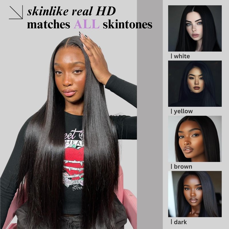 VINOVILLO 13x4 Skinlike Real HD Lace Frontal Only Straight Ultra Thin Invisible Lace Virgin Human Hair Front Pre Plucked Natural Hairline Sew In Frontal Closure Piece 14 Inch Natural Black