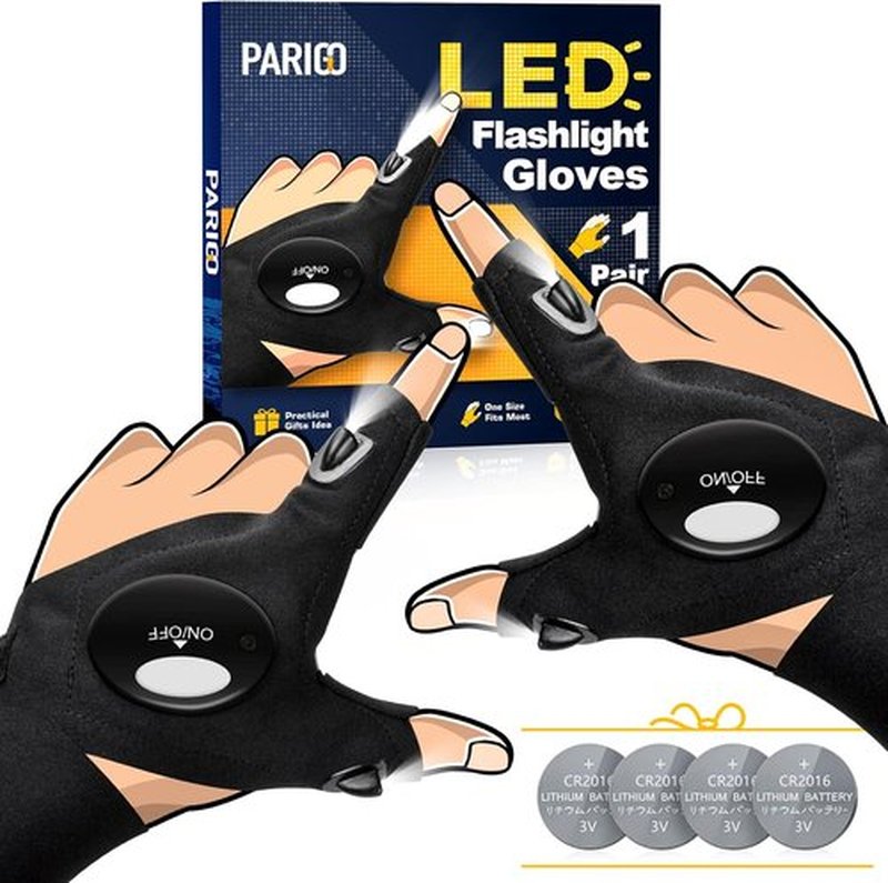 PARIGO LED Flashlight Gloves - Unique Father's Day Gift for Dad, Grandpa, or Husband | Perfect for Camping & Fishing