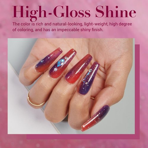 AZUREBEAUTY Color Changing Dip Powder Nail Kit Starter Fall Winter Glitter Pink Blue Purple Orange Mood Temperature Change Dipping Powder Liquid Set with Base Top Coat Activator for Home Manicure Gift