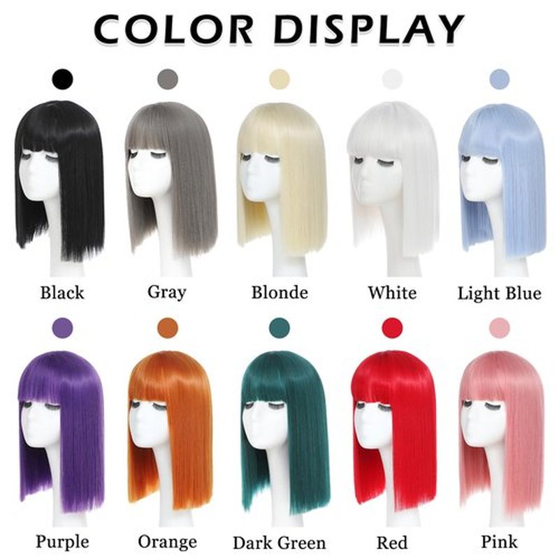 JSDshine Pink Bob Wig With Bangs - Heat Resistant 14Inch Synthetic Hair, Short Straight Shoulder Length Natural-Looking Cosplay Wig for Daily Use, Parties & Women Girls
