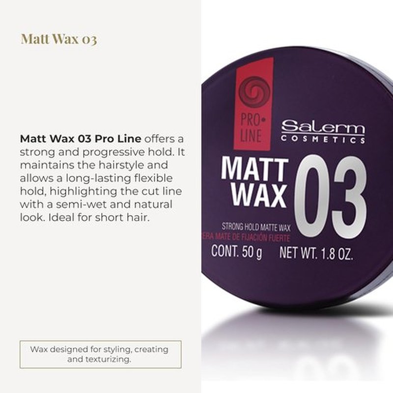 Salerm Hair Wax - Pro Line Matt Wax 03 | Strong, Flexible Hold for Short Hair - 50 ml - Nourishing Matte Finish