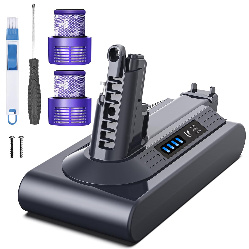 Keenstone 8000mAh Rechargeable Replacement Battery for Dyson V10 Series Vacuum Cleaners, Providing 80 Minutes of Runtime in Standard Mode, Installs in Just 3 Minutes, Includes 2 Post Filter