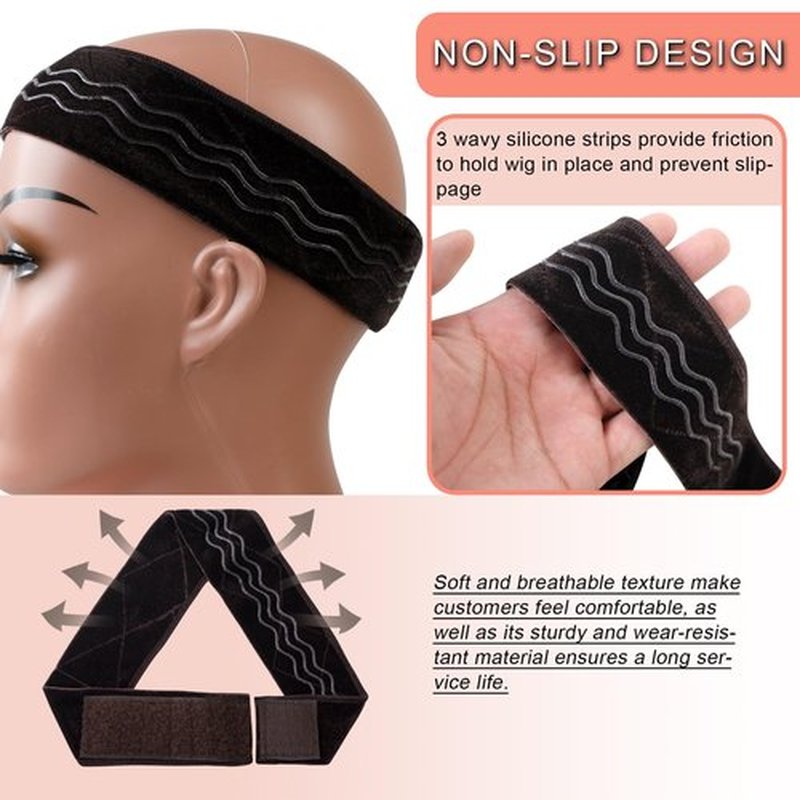 coloryoung Wig Grip Band Flexible Velvet Scarf Adjustable Comfort Band Headband Wig Comfort Non-Slip Adjustable Fasten Wig Bands with Wavy Silicone (Dark Brown)