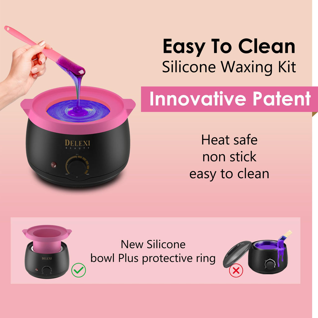 DELEXI Premium Waxing Kit for Women & Men – Painless Hard Wax Beads for Coarse Hair, Smart-Heat Wax Warmer (No Burns), 41-Piece Set for Brazilian, Bikini & Face – Resultados de Salón en Casa