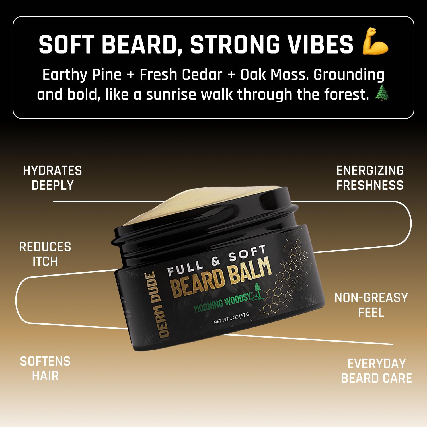 Derm Dude Full and Soft Beard Balm, Styles and Strengthens Beard, Promotes Fuller Beard, Moisturizes and Soothes Beard, and Free Beard Comb, Morning Woodsy Scent, 2 Fl Oz, 2 Pack