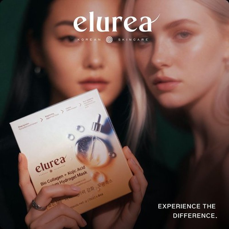 elurea Bio Collagen Mask + Kojic Acid Premium Hydrogel Face Mask (4 masks), Korean Face Masks for Luxury Beauty, Collagen Mask for Self Care, Korean Skin care, Hydrating Face Mask, Stocking Stuffers