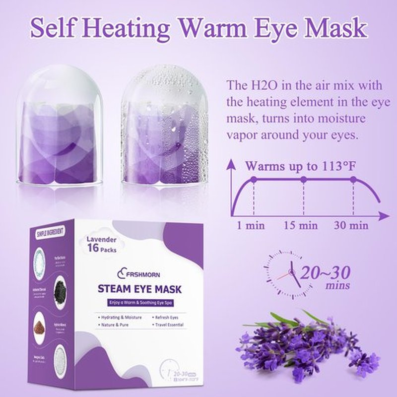 FRSHMORN 16 Packs Steam Eye Mask, Heated Eye Mask for Sleeping, Warm Compress for Eyes, Self Heating Disposal Steam Mask for Home Sleep, Office, Spa, Travel Essentials Valentine's Day Gift (Lavender)