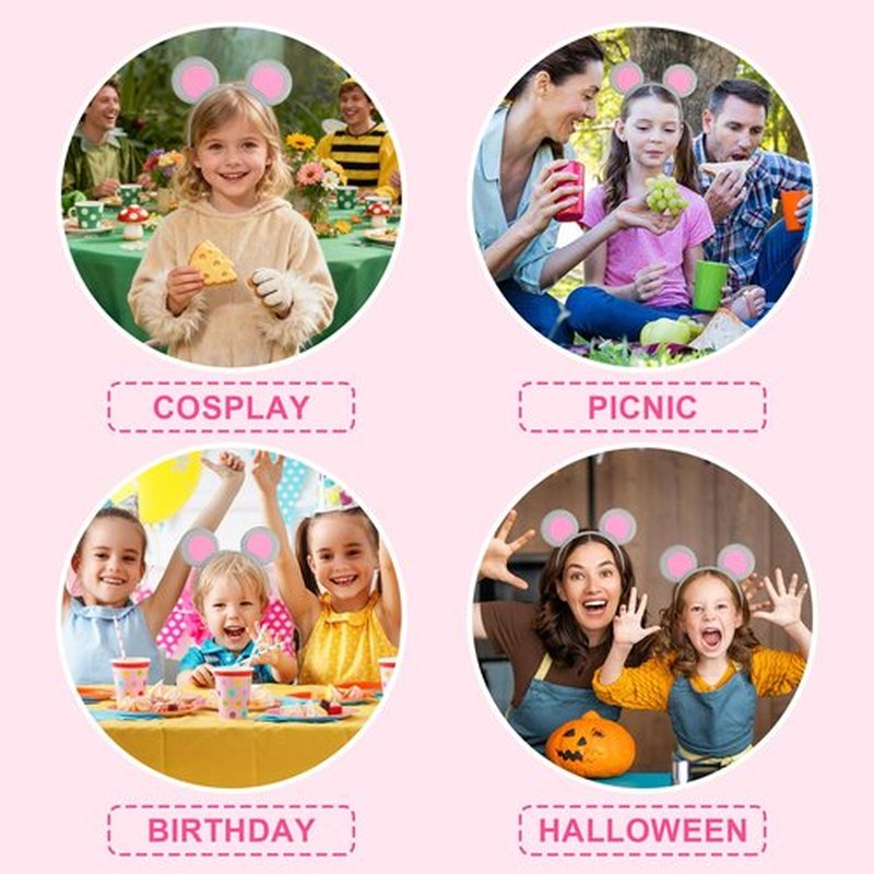 Beaupretty Mouse Ears Headband, 6pcs Mouse Costume Accessory Rat Ears Headband Kids Gray Cartoon Animal Headwear Cosplay Party Photo Props