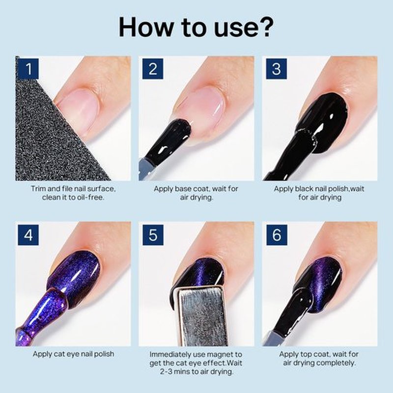 MIZHSE Quick Dry 9D Cat Eye Nail Polish Non Gel, Blue-Violet Magnetic Nail Polish with Magnet, Air Drying Fast Cateye Nail Lacquer Galaxy Effect Manicure Home Gift for Women 15ml