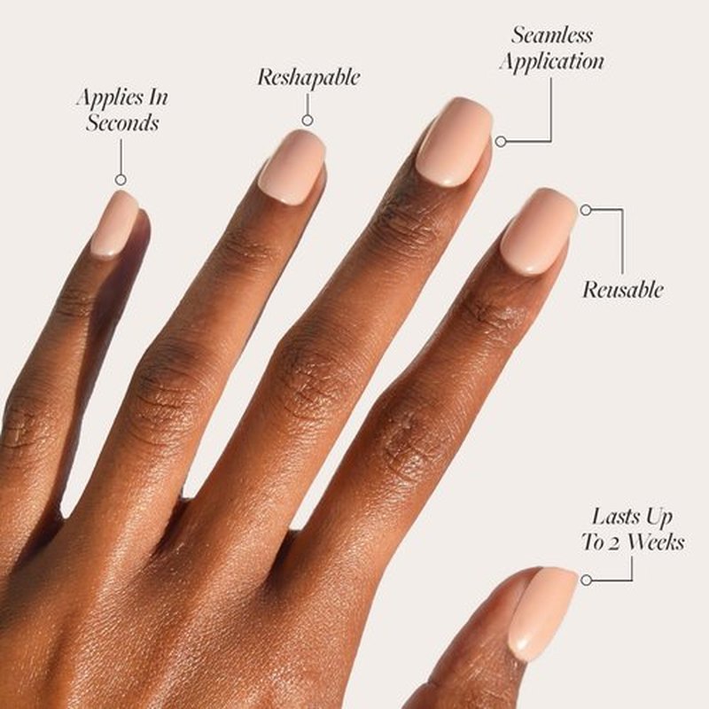 Glamnetic x GLAMZILLA Press On Nails - Short Squoval Nude Fake Nails | Salon Quality, 30 Nail Kit with Glue, 15 Sizes