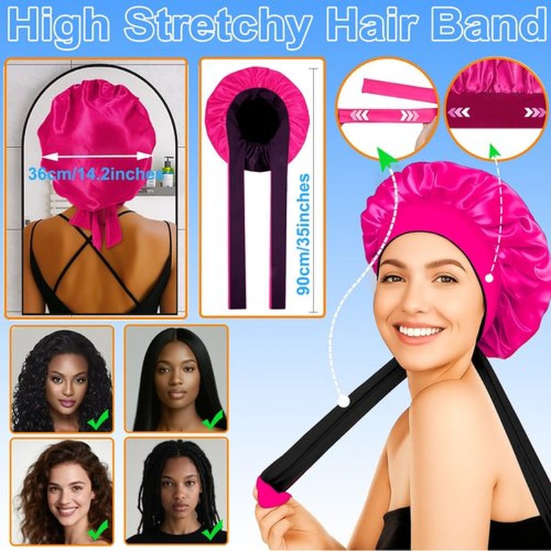 Atgdluk® Reversible Silk Bonnet for Sleeping Women - Double Layer & Color Satin Bonnet, Adjustable Hair Cap for Curly & Textured Hair (Rose Red & Black)