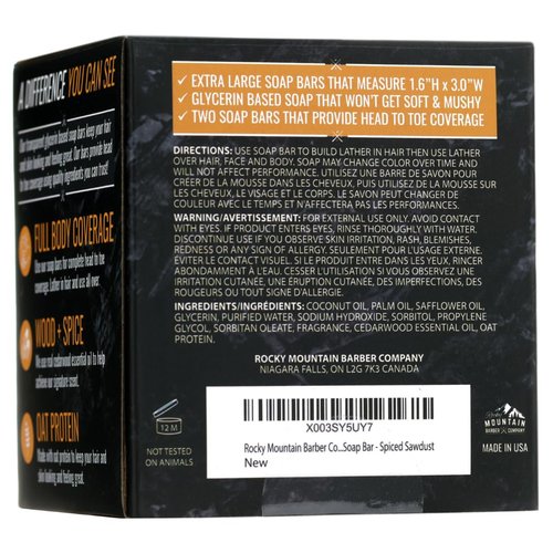 Skiennix Men's All-in-One Shampoo & Body Soap Bars - Extra Thick Glycerin - 2 Bars - Spiced Sawdust Scent - 14.5 oz
