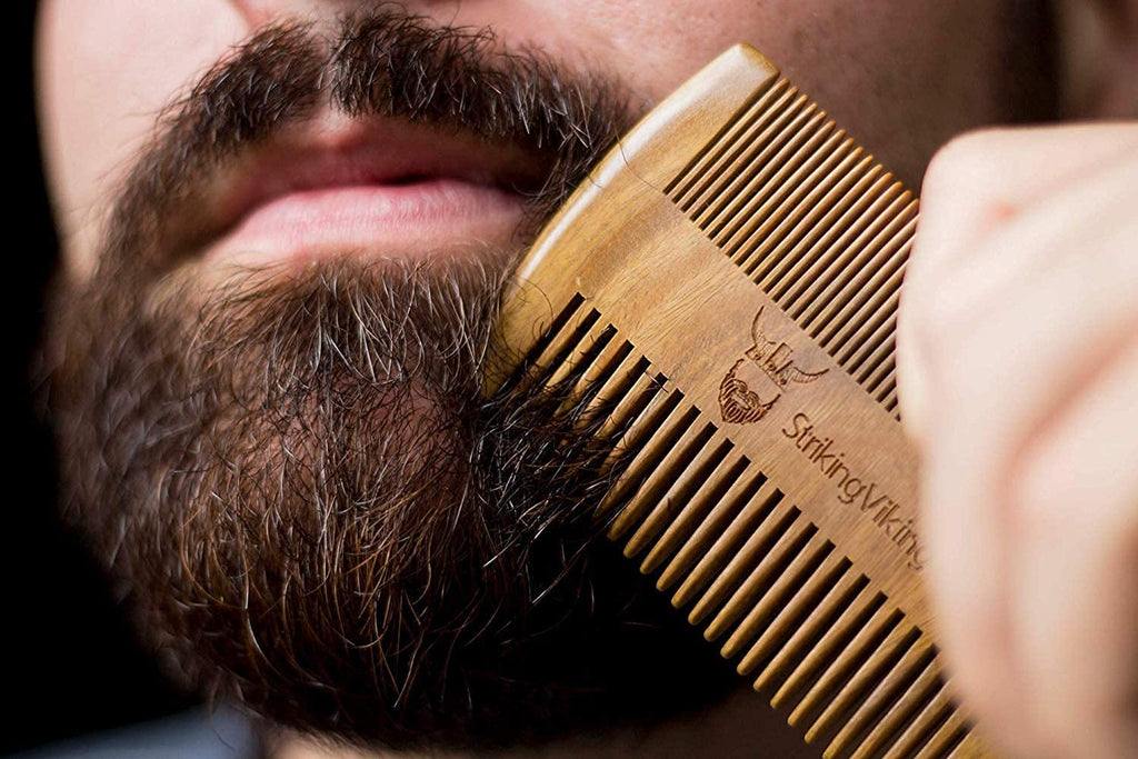 Striking Viking Sandalwood Beard Comb & Case - Pocket-Sized Grooming Tool with Fine & Coarse Teeth, Perfect for Use with Balms & Oils