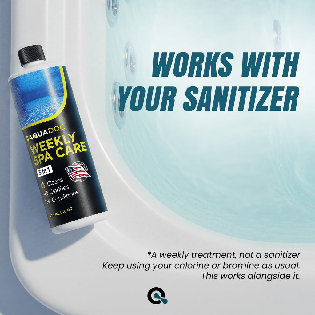 AquaDoc 3 in 1 Hot Tub Weekly Care - Concentrated Spa Clarifier, Cleaner & Water Conditioner - Works with Chlorine, Bromine & Saltwater - Hot Tub Chemicals Made in USA - 16 oz