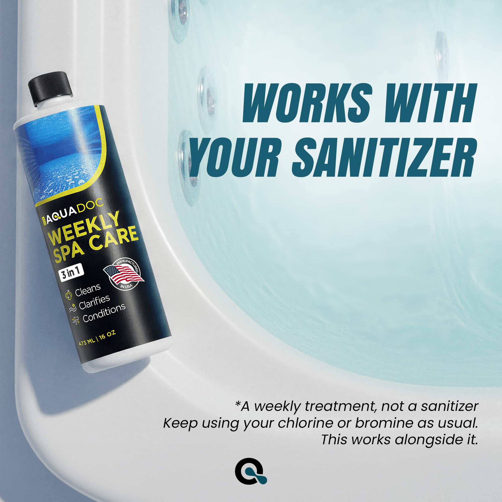 AquaDoc 3 in 1 Hot Tub Weekly Care - Concentrated Spa Clarifier, Cleaner & Water Conditioner - Works with Chlorine, Bromine & Saltwater - Hot Tub Chemicals Made in USA - 16 oz