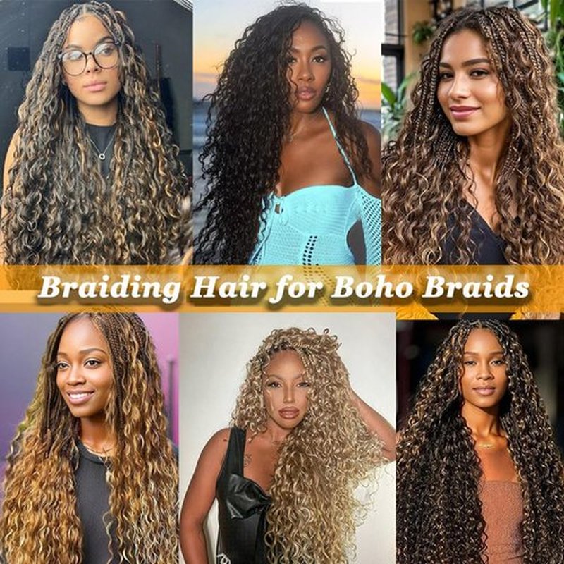 Human Braiding Hair Mix Synthetic Deep Wave Bulk Hair for Braiding, 18 Inch Wet and Wavy Braiding Hair 2 Pcs Boho Hair for Braiding Curly Bohemian Hair Extensions