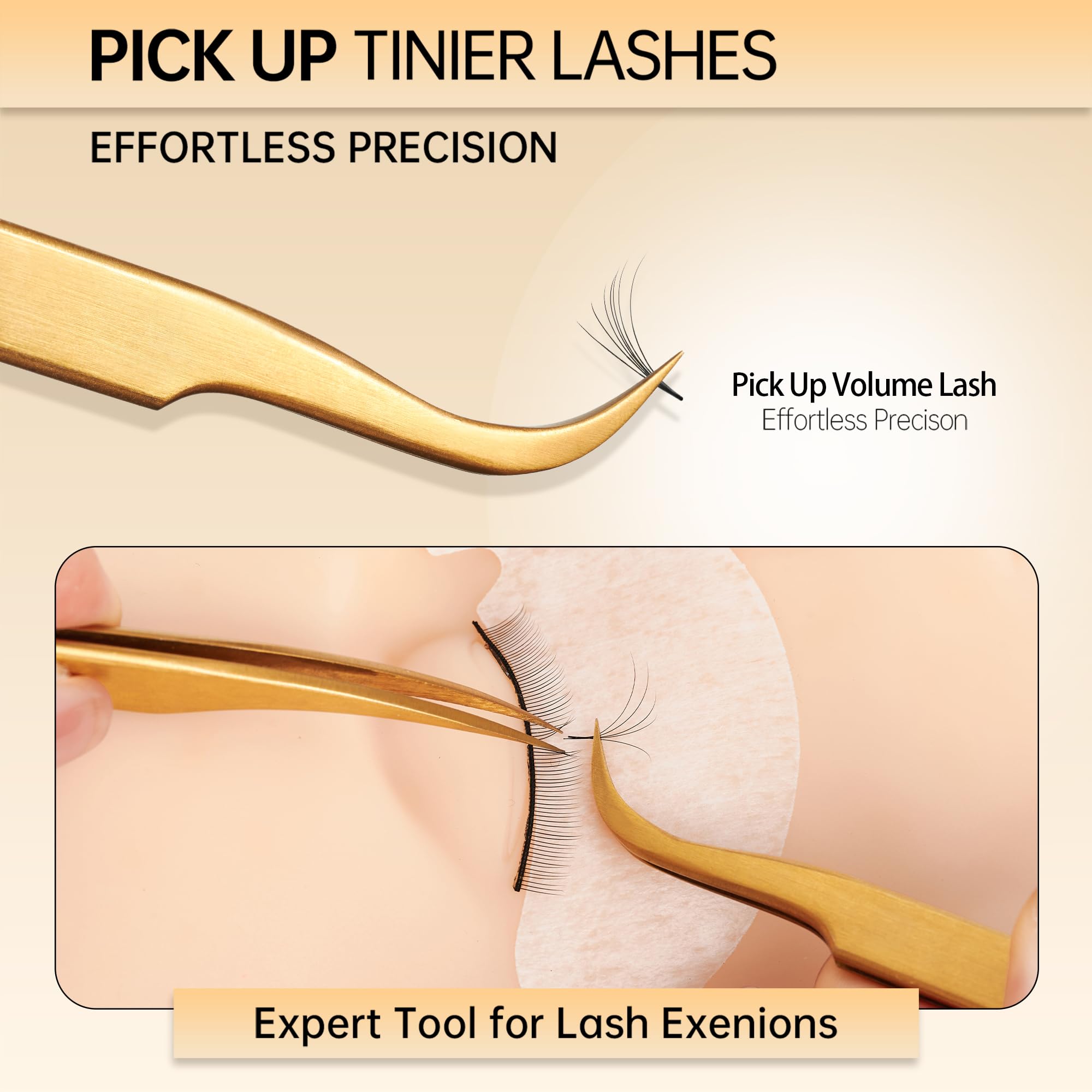 MGER Lash Tweezers for Eyelash Extension-Professional Lashing Tweezers for Mega Volume Mink Eyelashes Extensions Applying, Gold tweezers