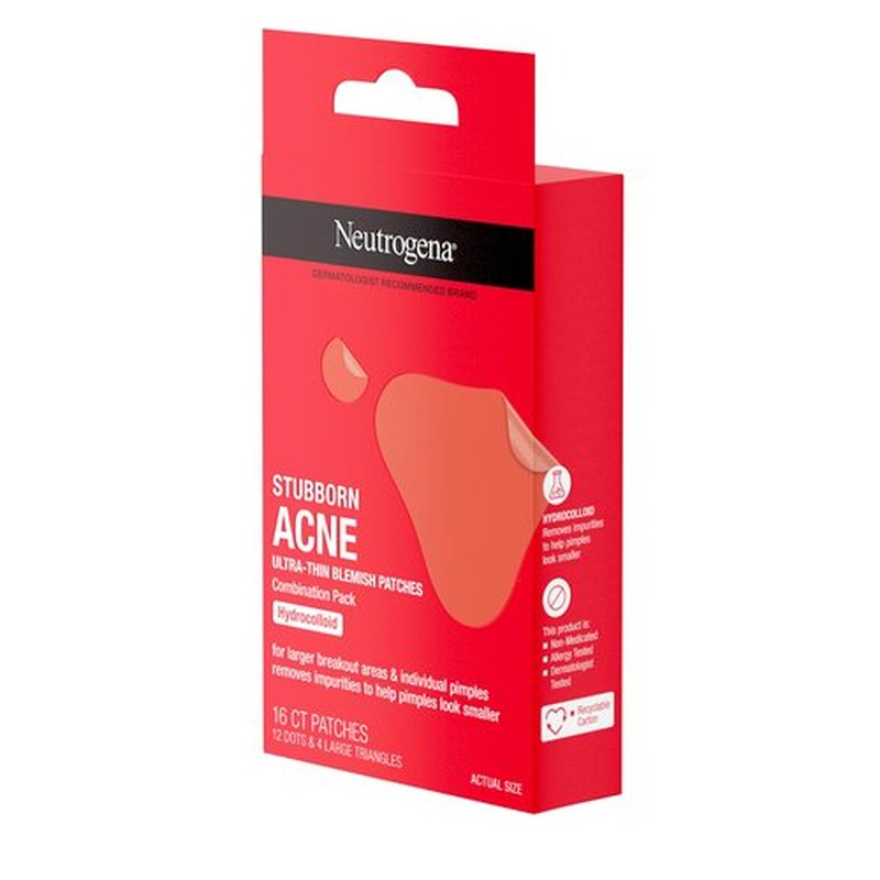 Neutrogena Stubborn Acne Ultra-Thin Blemish Patches, Acne Pimple Patches, Ultra-Thin Hydrocolloid Facial Stickers, Suitable for all Skin-Types, 16 Patches