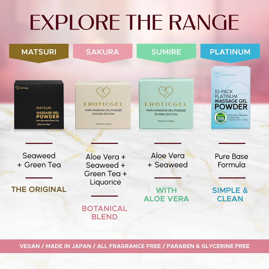 Sakura Edition Japanese Nuru Massage Gel Powder 40g | Aloe Vera, Seaweed, Licorice & Green Tea | Gift Ready Glass Jar | Made in Japan | Vegan | Fragrance Free | Makes 1.05 Gallons