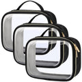 PACKISM TSA Approved Toiletry Bag - 3 Medium Clear Makeup Bags | Quart Size, Water-Resistant PVC, Black