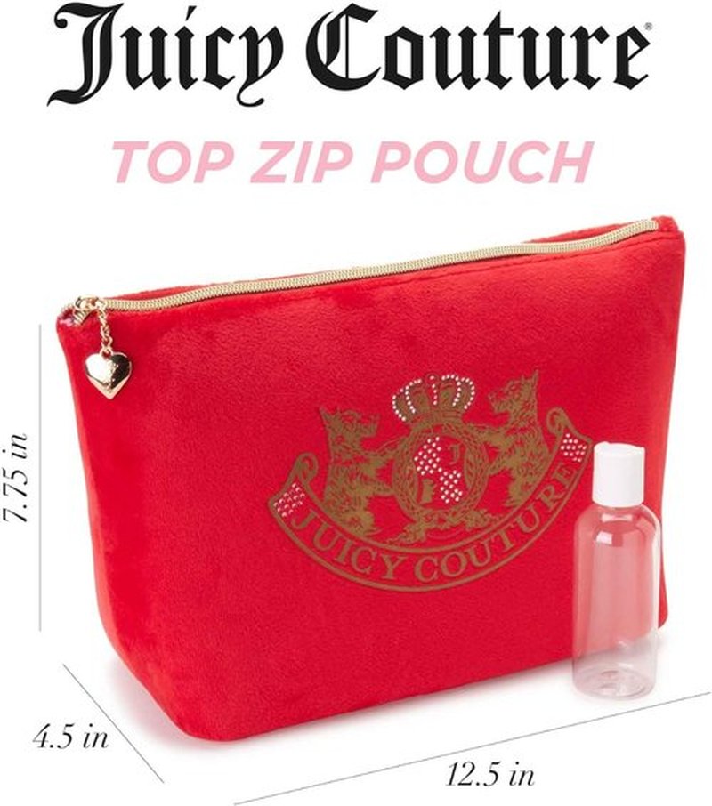 Juicy Couture Red Makeup Bag - Stylish Cosmetics Organizer with Zip Top & Rhinestone Detail