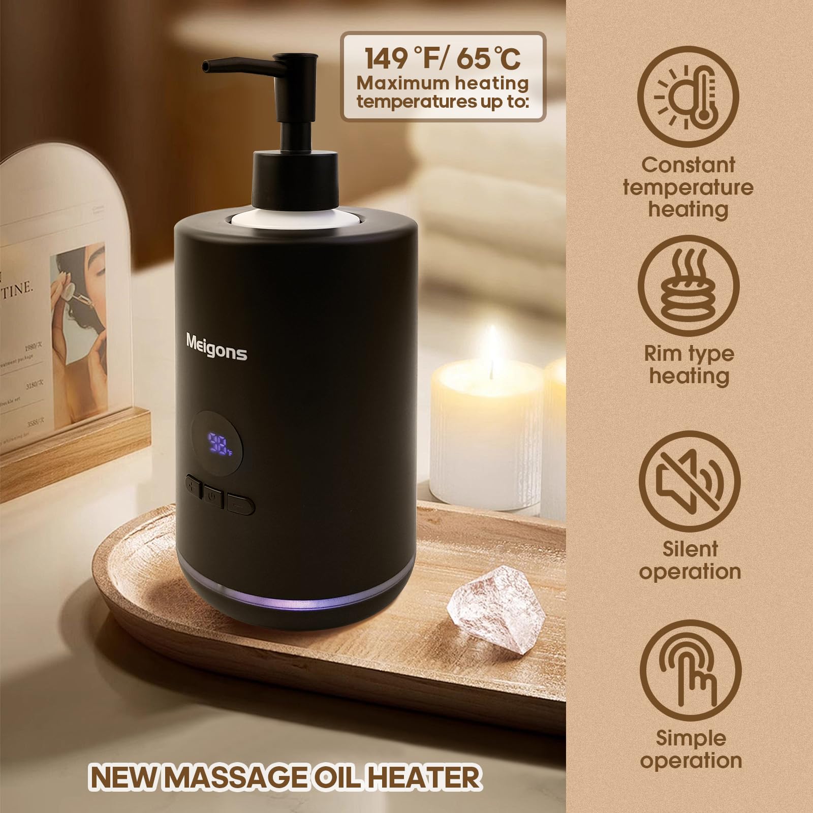 Oil Warmer for Massage, Body Lotion Heater with Two Oil Bottle Dispenser