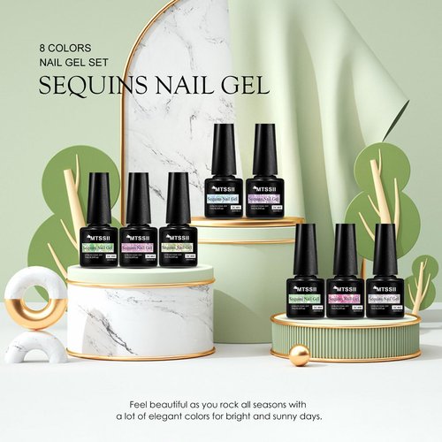 MTSSII Jelly Glitter Gel Nail Polish Set 8 Pcs Transparent Glass Flowinglight Gel Polish Sheer Shiny Sequins Pink Blue Green Purple Gel Nail Kit for Nail Art DIY Manicure at Home