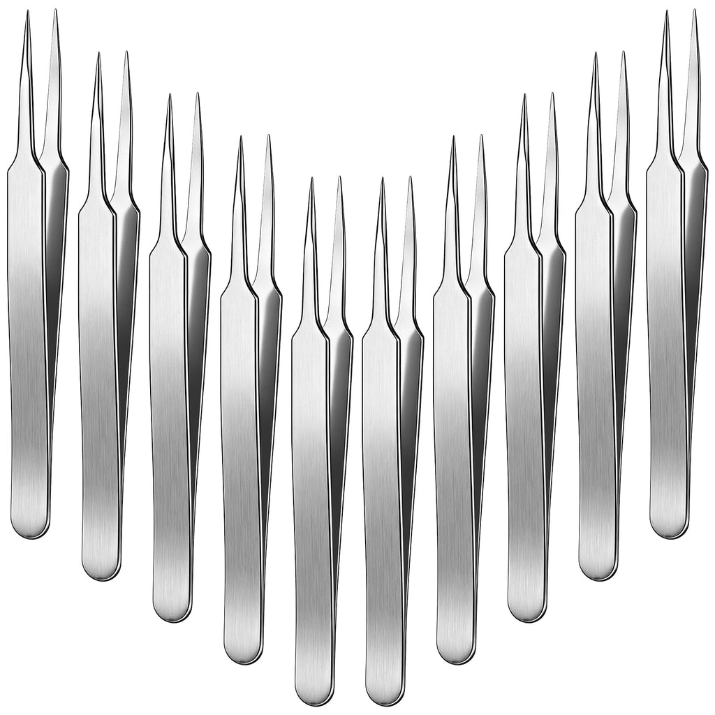 Oh Klyzo 10 Pcs High Precision Tweezers Fine Point Tips High-end Stainless Steel Tweezers for Craft 4.7" Tweezer for Electrical Repair, Craft, Sewing, Hair Removal, Laboratory Work