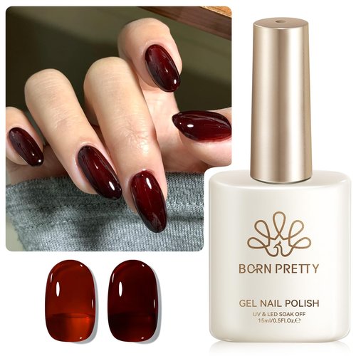 Born Pretty Jelly Dark Red Gel Nail Polish,Christmas Burgundy Blood Red Sheer Nail Gel,Soak Off U V LED Gels Polish for Manicure DIY at Home,Gift for Women 15ml