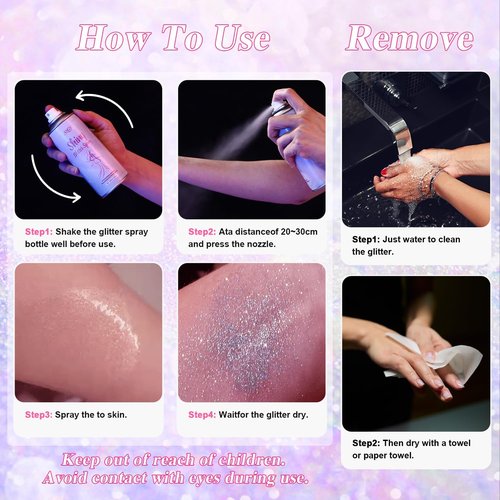Body Glitter Spray - Hair Body & Clothing Temporary Shiny Shimmer Mist, Silver & Pink with Comb Set, Long-Lasting Quick-Drying Hairspray, Cosmetic-Grade Sparkle for Festival Rave Prom Party