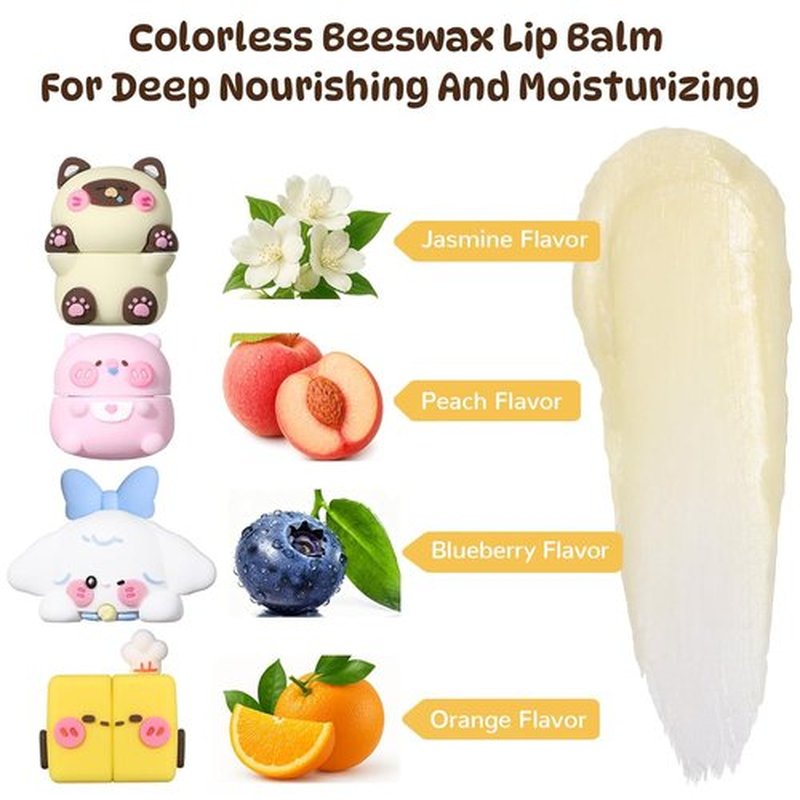 SUSIKEKI Cloud Comfort Lip Balm - 4-Pack Moisturizing Fruit-Flavored Lip Balms | Blueberry, Jasmine, Orange, Peach - 3-in-1 Repair for Dry Lips