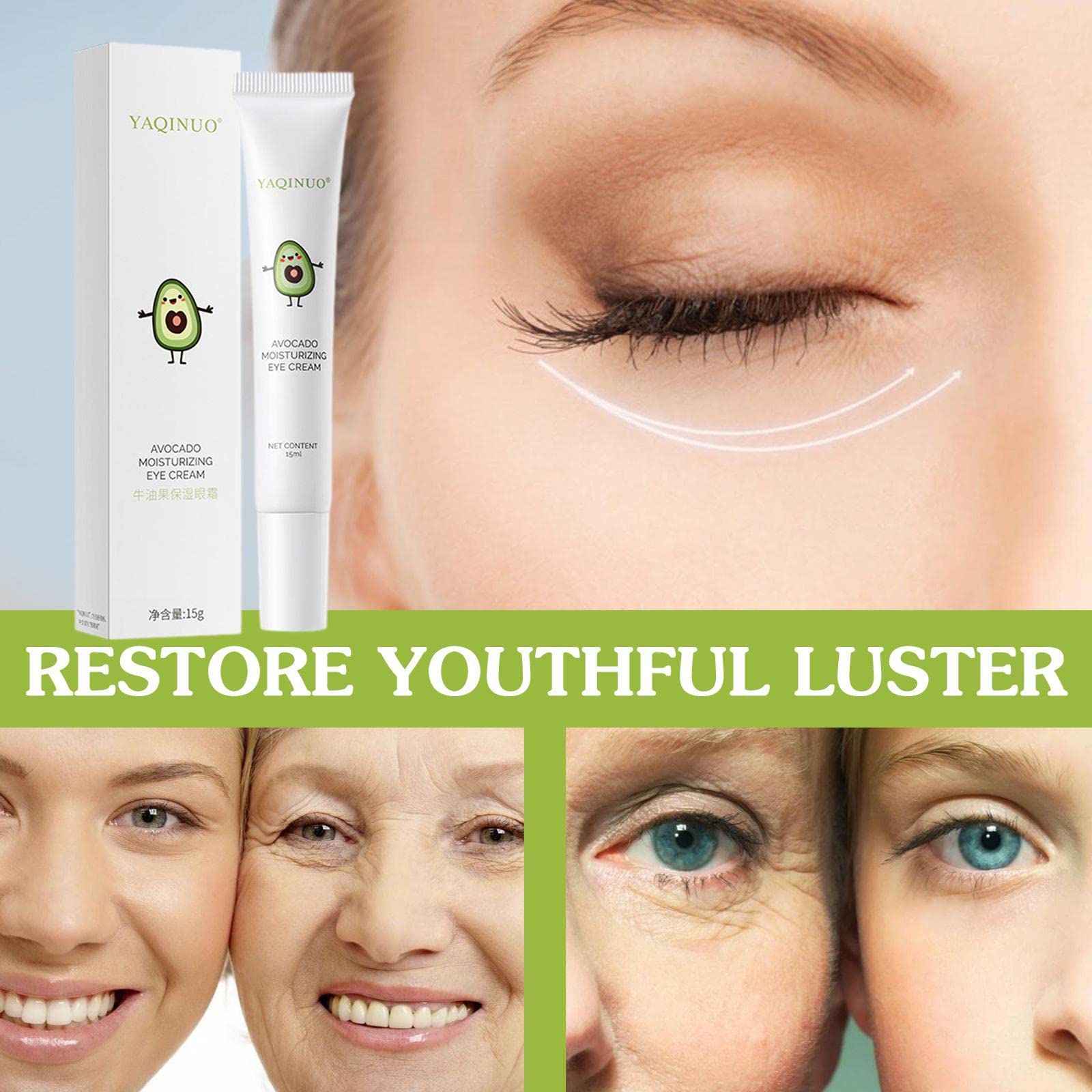 gcdat Avocado Hydrating Eye Cream Elastic Moisturizing Eye Cream Remove Pouches Dark Circles Anti-Wrinkle Diminishing Eye Lines Lifting Firming